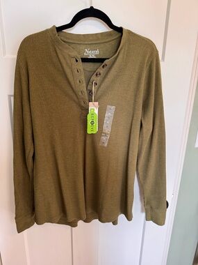 Natural Reflections Olive Green Waffle Henley Shirt